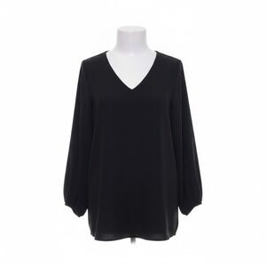 Belongsci Blouse Large Black V-Neck Balloon Sleeve Minimalist Goth Dark Academia